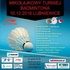 Zapraszamy do Lubniewic na Mikołajkowy Turniej Badmintona…